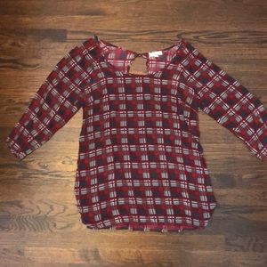 Three quarter sleeve burgundy pattern silk top